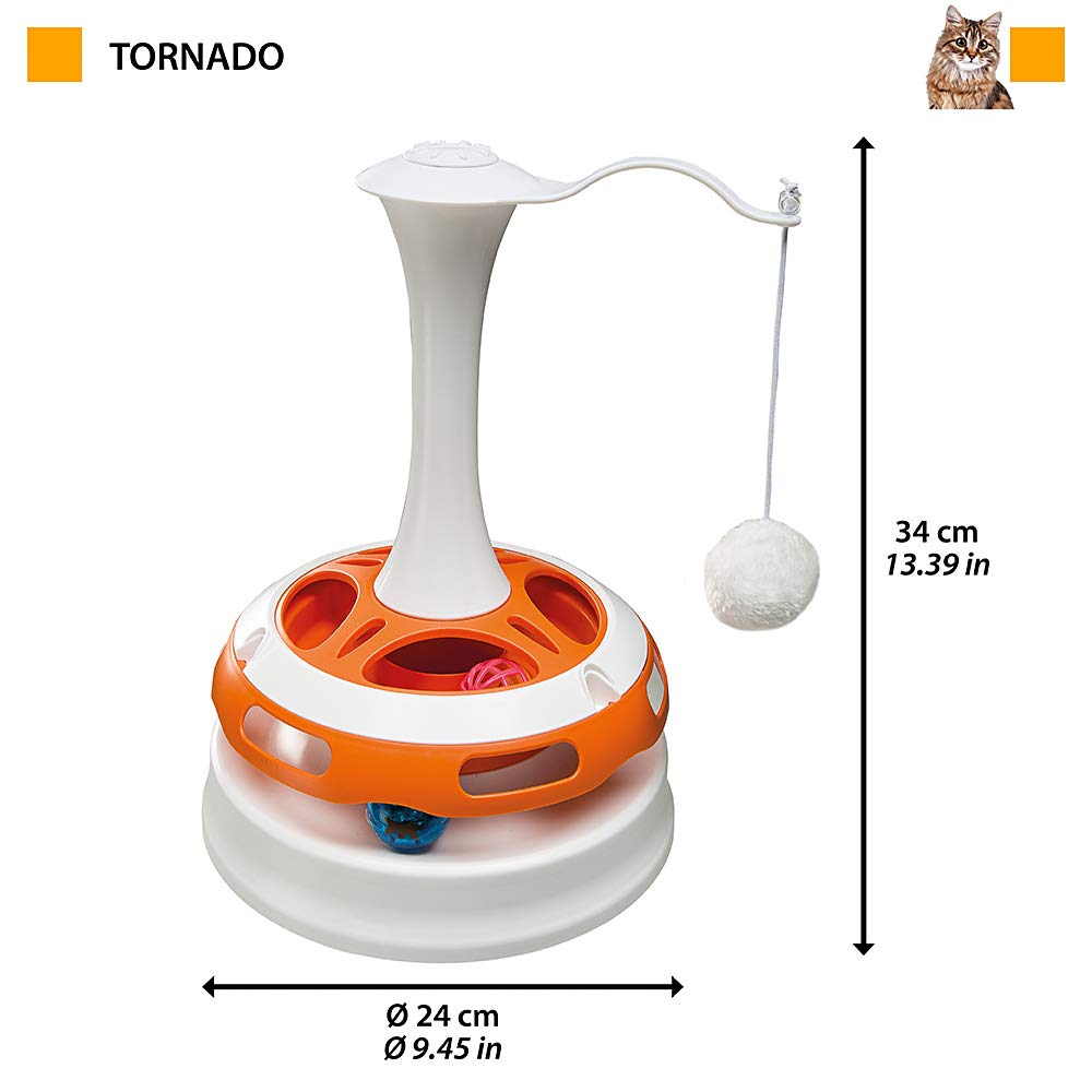 Ferplast Juguete para Gatos Tornado en Forma de Carrusel, Interactivo, 2 Bolas Incluidas, con Peluche, Combinable