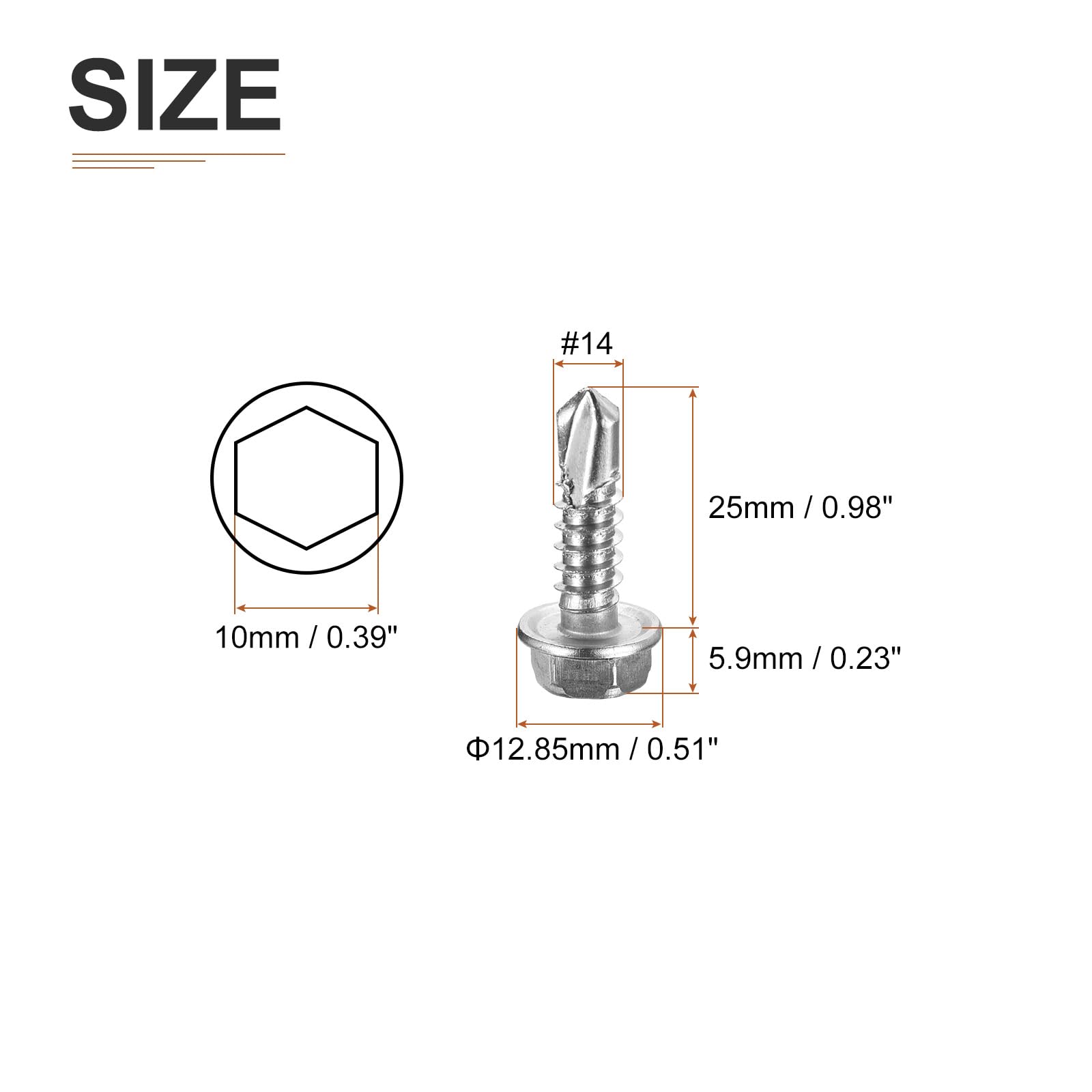 DTGN #14x1" Hex Washer Head Self Drilling Screws - 100Pack - Good for Machine - 410 Stainless Steel - Self Tapping Sheet Metal Screws - Image 2
