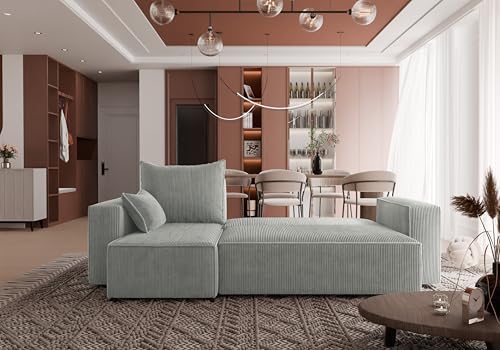 4ALL HOME Ecksofa mit Schlaffunktion Tobi 246x145 cm - Couch - Sofa mit Bettkasten - Eckcouch - L-Form - Schlaffsofa - Schlafsofa mit Bettkasten - Universal (Cord Poso 55 Grau)
