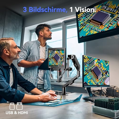 TOMLOV TM3K-3D Max 10,1 IPS Digitales Mikroskop mit Magnetische Doppelobjektive, 3D-Lötmikroskop für Erwachsene, 3K UHD HDMI/USB Münz- & PCB-Lupe mit LED-Beleuchtung, Reparaturmatte, Flex Arm, 64GB