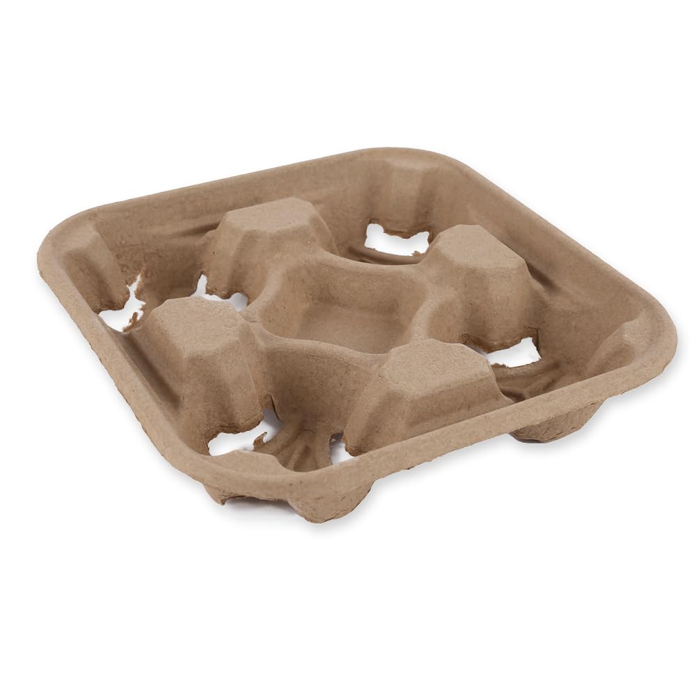 FRANZ MENSCH 300 Stück NATUREStar Becherhalter Quattro | Recyclingpapier, natur, L: 22,5cm, B: 22,5cm, H: 4,5cm, Karton, Becherhalter, Kaffebecherhalte, Getränkehalter