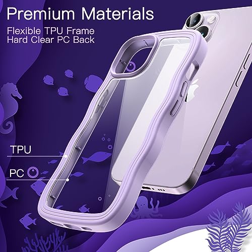 JETech iPhone 14 6.1インチ用 かわいい ケース 波状フレーム うねうね 耐衝撃 スマホカバー 女性用 女子向け クリア ハードPCバック (パープル)