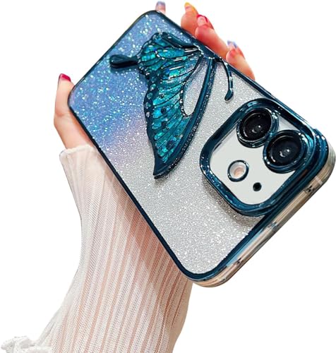 Image of mobistyle Thermoplastic Polyurethane Designed For iPhone 11 Cover With Glitter Cute Butterfly Electroplate Plating Design Back Cover Case For Women Teen Girls (Blue)