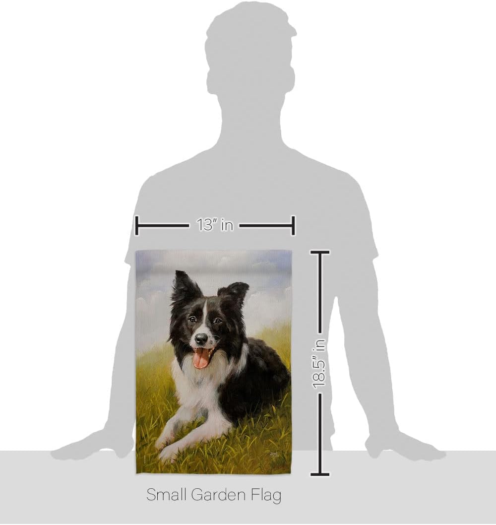 Breeze Decor Border Collie Garden Flag Set with Stand Dog Puppy Spoiled Paw Canine Fur Pet Nature Farm Animal Creature House Decoration Banner Small Yard Gift Double-Sided, Made in USA