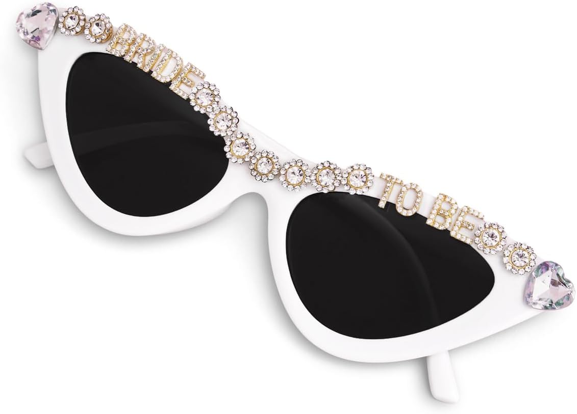 Bachelorette Party Bride To Be Sunglasses | White Cat Eye Bedazzled Bach Decoration, Bridesmaid Sunnies Favor, Bride to Be Gift + Bridal Shower Supplies