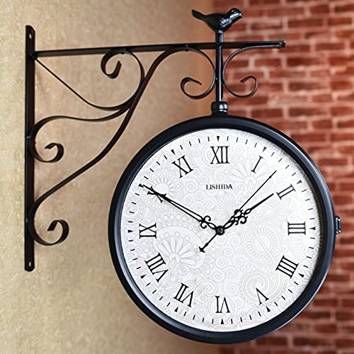 JTYX Horloges de Jardin Horloge Murale Double Face étanche extérieure étanche aux intempéries Horloge de Gare de Jardin intérieure et extérieure Meilleur Cadeau pour la Maison