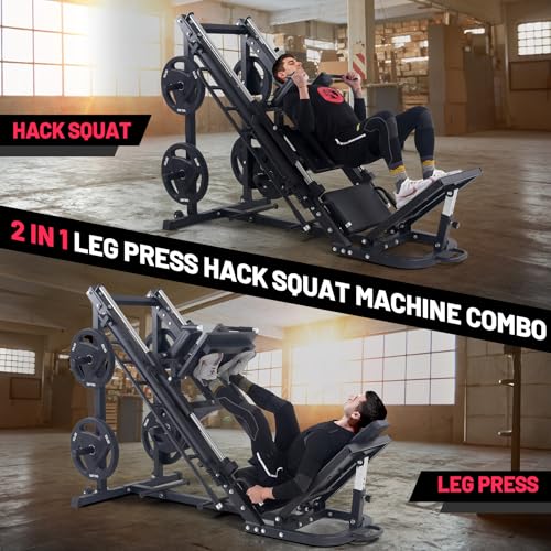 Image of GarveeLife Leg Press Hack Squat Machine, 2 in 1 Leg Press Machine for Home Gym with Linear Bearing, Specialty Hack Squat Machine with Calf Block for Full Lower Body Workout, Red
