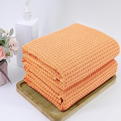 POLYTE Microfibre Oversize Quick Dry Lint Free Bath Towel, 76 x 152 cm, Set of 2 (Orange, Waffle Weave) - Image 4