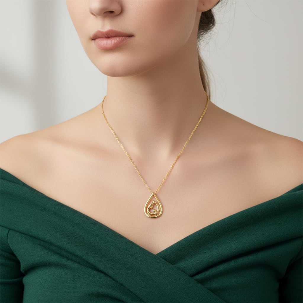 Jewelili Parent and Child Family Necklace Pendant in Sterling Silver or Rose or Yellow Gold over Silver 18" Cable Chain