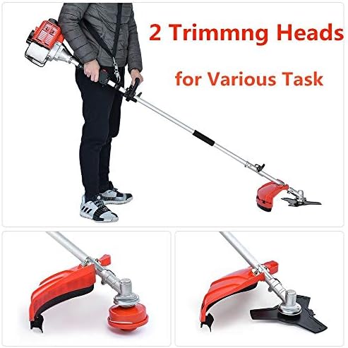 EZCHEER Extendable 42.7CC 4 in 1 Multi Tool Dual Line Gas String Trimmer Brush Cutter Attachment Capable with Chainsaw and Hedge Trimmer