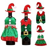 FOSDICK 2 botellas decorativas de Navidad, delantal, envoltorio para botellas de vino, envoltura de botellas de vino, funda para botellas de Navidad, para vino tinto, champán, 23 x 20 cm