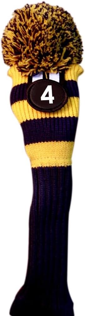 Majek #3 & #4 Hybrid Combo Pack Rescue Utility Blue & Yellow Golf Headcover Knit Pom Pom Retro Classic Vintage Head Cover