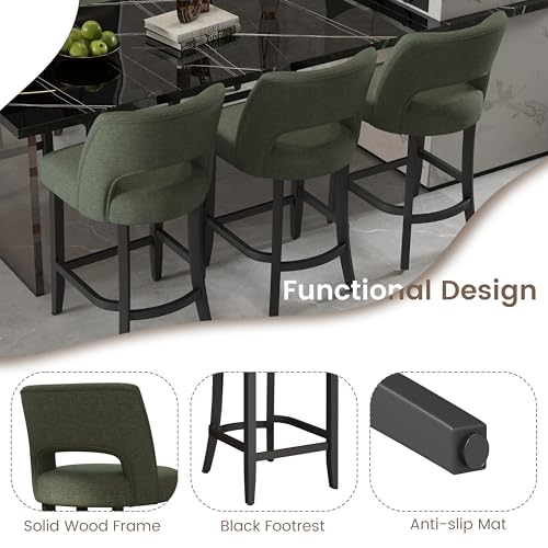 Image of VKNOW Bar Stools Set of 4, 26 inch Upholstered Counter Height Bar Stools | Modern Counter Stools with Black Rubberwood Legs for Kitchen Island Dining Room Bar, Green-Black Legs