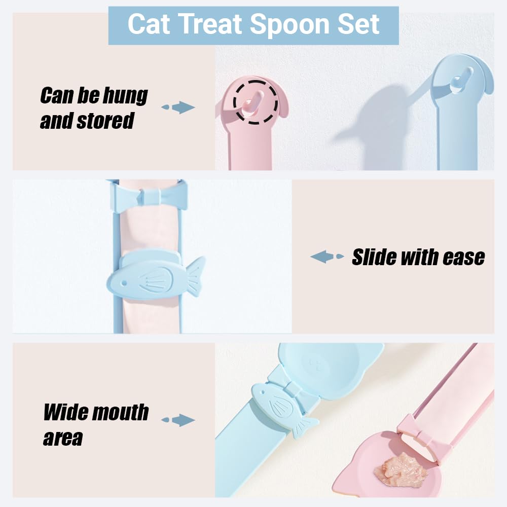 4 Pièces Mangeoires à Bande pour Chat, Cuillère à Nourriture pour Chat en Forme de Poisson Cuillère À Nourriture pour Animaux De Compagnie pour Nourriture Humide, Friandises à Lécher