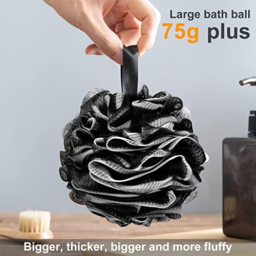 Loofah Charcoal Bath Shower Sponge Body Scrubber,75G Exfoliate Mesh Pouf Shower Bouquet,3 Pack Black Large Bath Sponge For Women And Men #TOP2