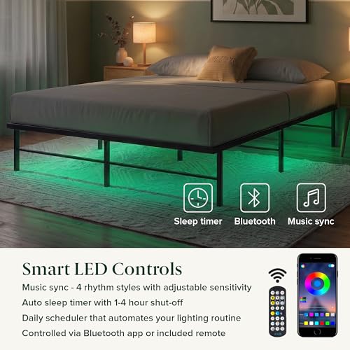 Image of Zinus Rumi Heavy Duty Metal Platform Bed Frame, RGB LED Lights, King
