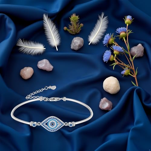 Evil Eye Bracelets for Women 925 Sterling Silver Greek Blue Evil Eye Bracelet for Protection Gifts Good Lucky Adjustable Chain Charm Jewelry2
