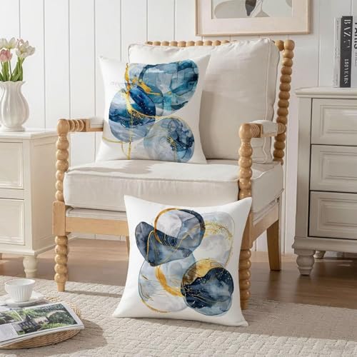 Housses de coussin avec fermeture éclair invisible doré bleu 80x80 - 4