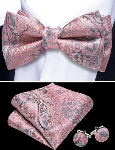 Image of YOHOWA Mens Bow Tie Set Paisley Coloful Pre-tied Bowties Adjustable with Handkerchief Cufflinks Wedding Prom Party