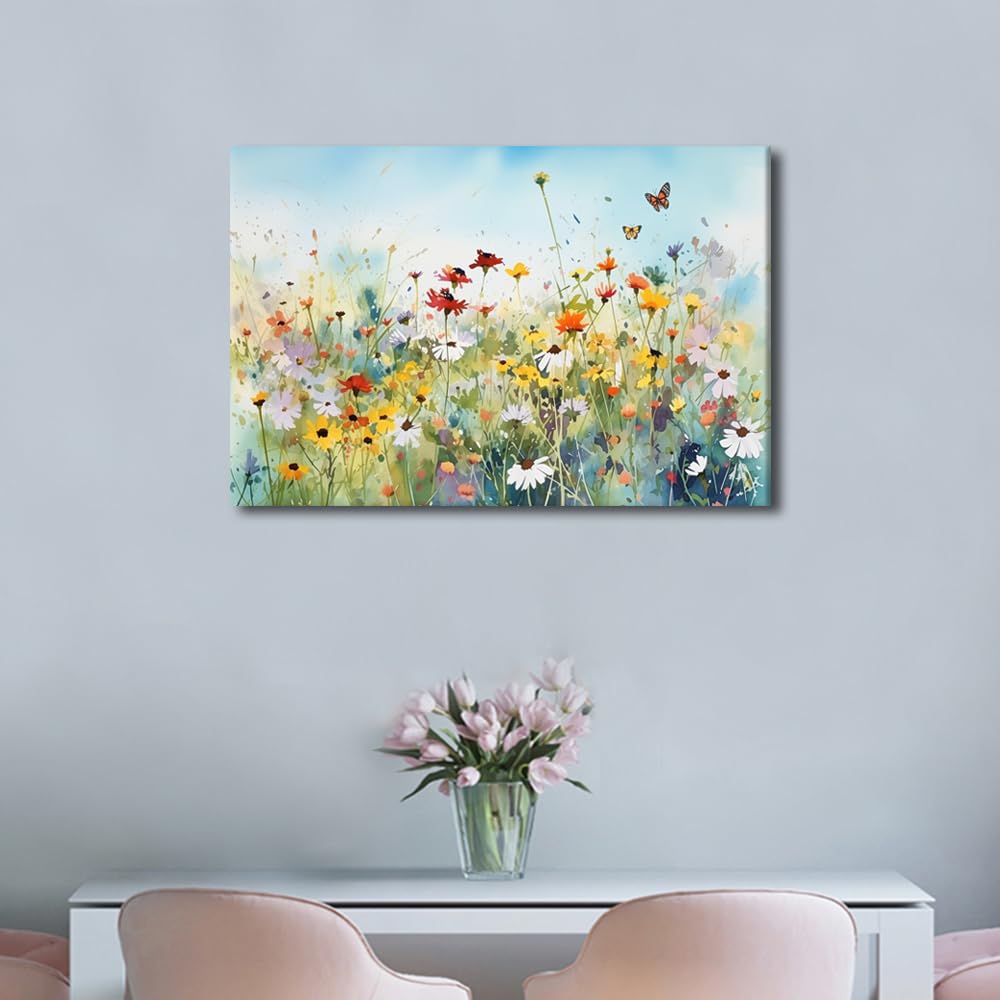 TISHIRON Wildflower Wall Art - Watercolor Floral Canvas Artwork, Framed - Modern Home Decor, 40x60cm, Artwork-17, 60L x 40W cm - Image 4