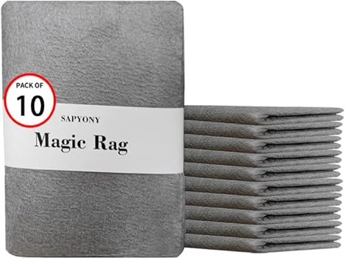 SAPYONY Thickened Magic Cleaning Cloth,10 Pcs Lint Free Cloth,Reusable Microfiber Cleaning Rag for Windows,Mirror,Glass,Car,Gray 11.8 * 7in