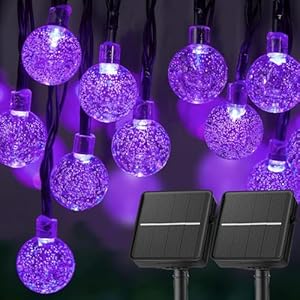 Purple Solar Lights Outdoor Waterproof, 2-Pack 120 LED 72 FT Total, Halloween Globe Lights for Garden Yard Wedding Christmas Party Decor (Purple)