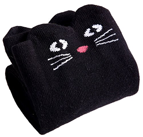 X&F Little Girls Cute Cartoon Cotton Knee High Socks Long Tube Socks Leg Warmers Black Cat