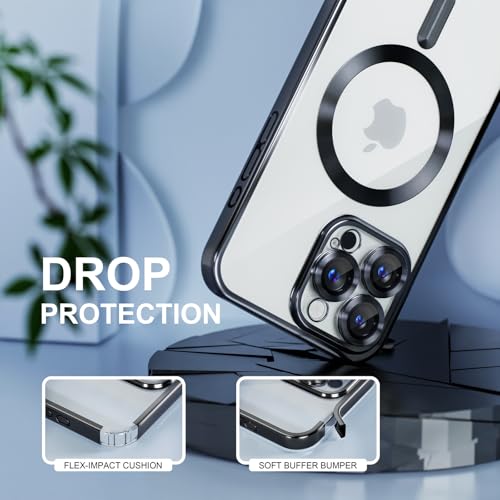 Image of Misea Magnetic for iPhone 16 Pro Case Compatible with MagSafe Black | [Never Yellowing] [Military Drop Protection] Full Camera Lens Protector Plating Soft Clear Phone Case for Women, Black