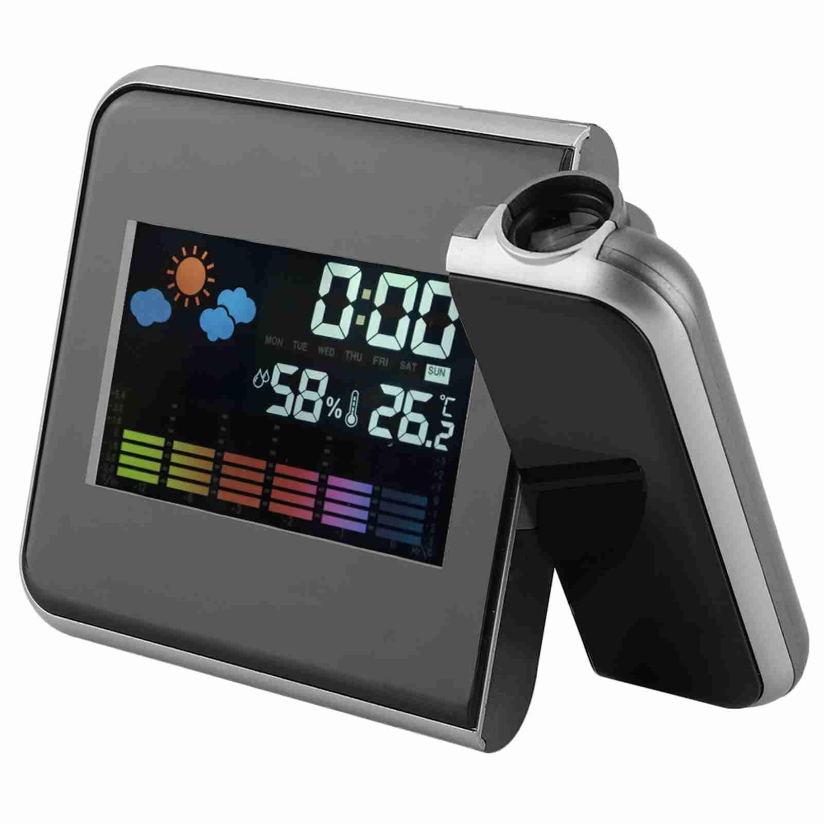 Projection Alarm Clock for Bedrooms with Weather Station, Snooze Function, USB Charger, Temperature Humidity Monitor Gauge Hygrometer