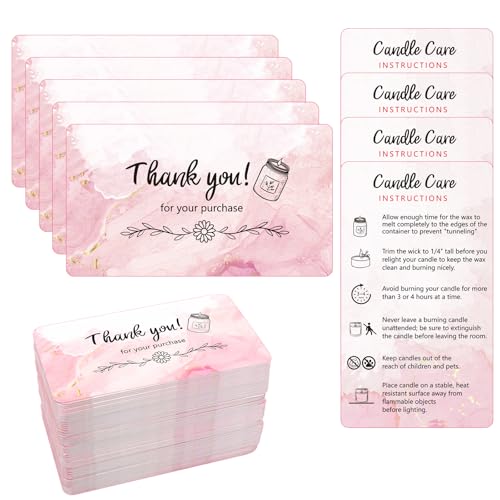 BLSUREFYX 270 PCS Handmade Candle Care Instruction Cards 3.5 x 2 Inches Scented Candles Certified Cards for Candle Makers Soy Bees Wax Coconut Essential Oils Romantic Pink