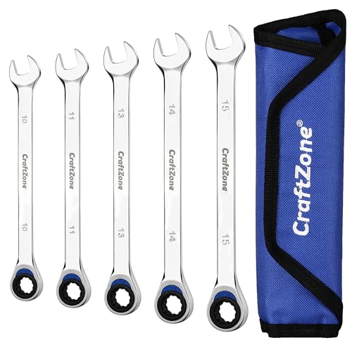 CRAFTZONE 5-Piece Ratcheting Wrench Set (10/11/13/14/15mm) - 72-Tooth Cr-V Steel Ratchet Wrenches...