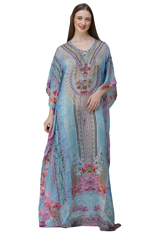 Favourite Kaftan Crepe Printed Multicolor Long Kaftan For Women FreeSize