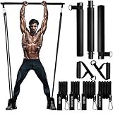 Pilates Exercise Stick Kit with 2 Sets Resistance Bands (40lbs& 60lbs),Portable Home Gym Workout for Men and Women,Pilates Bar Equipment with Foot Strap for Full Body Workout (Black)