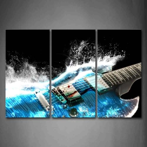 Tableau guitare bleue et vagues TONGYINLI toile murale 50x100 cm