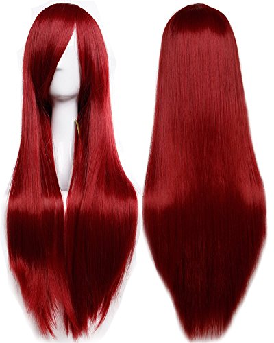 Image of S-noilite 32inch Long Straight Wine Red Hair Wig Heat Resistant Cosplay Anime Costume Red Wigs Halloweem Party Dark Red Wig for Women Burgundy Red Wigs with Bangs
