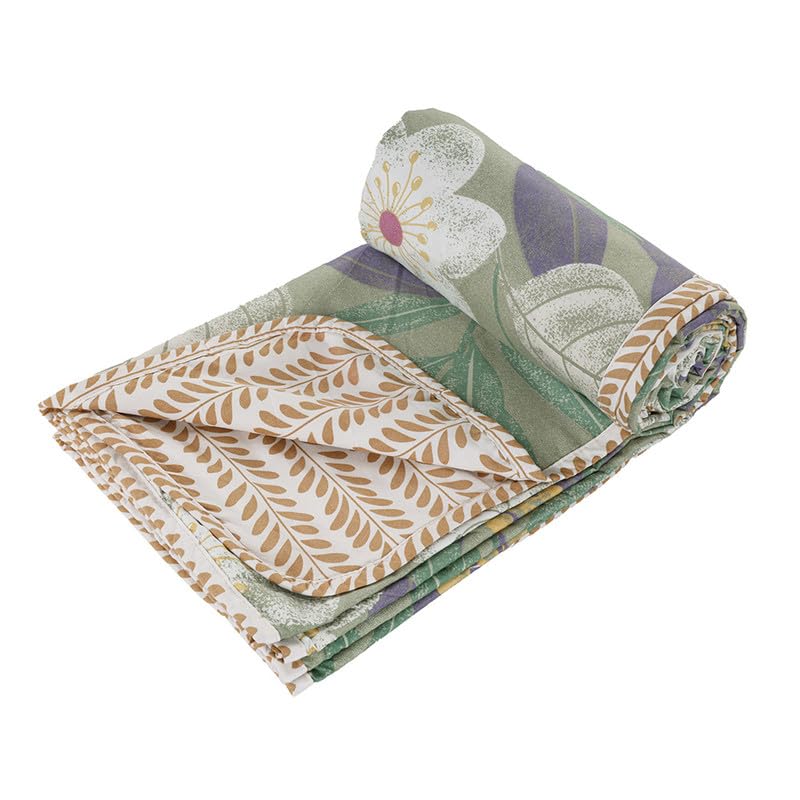 Image of VAS COLLECTIONS Pure Cotton 120 GSM Reversible Soft Lightweight Printed Single Bed Blanket /AC Dohar /Skin Friendly Dohar-152 x 225 cm - Light Green & Beige