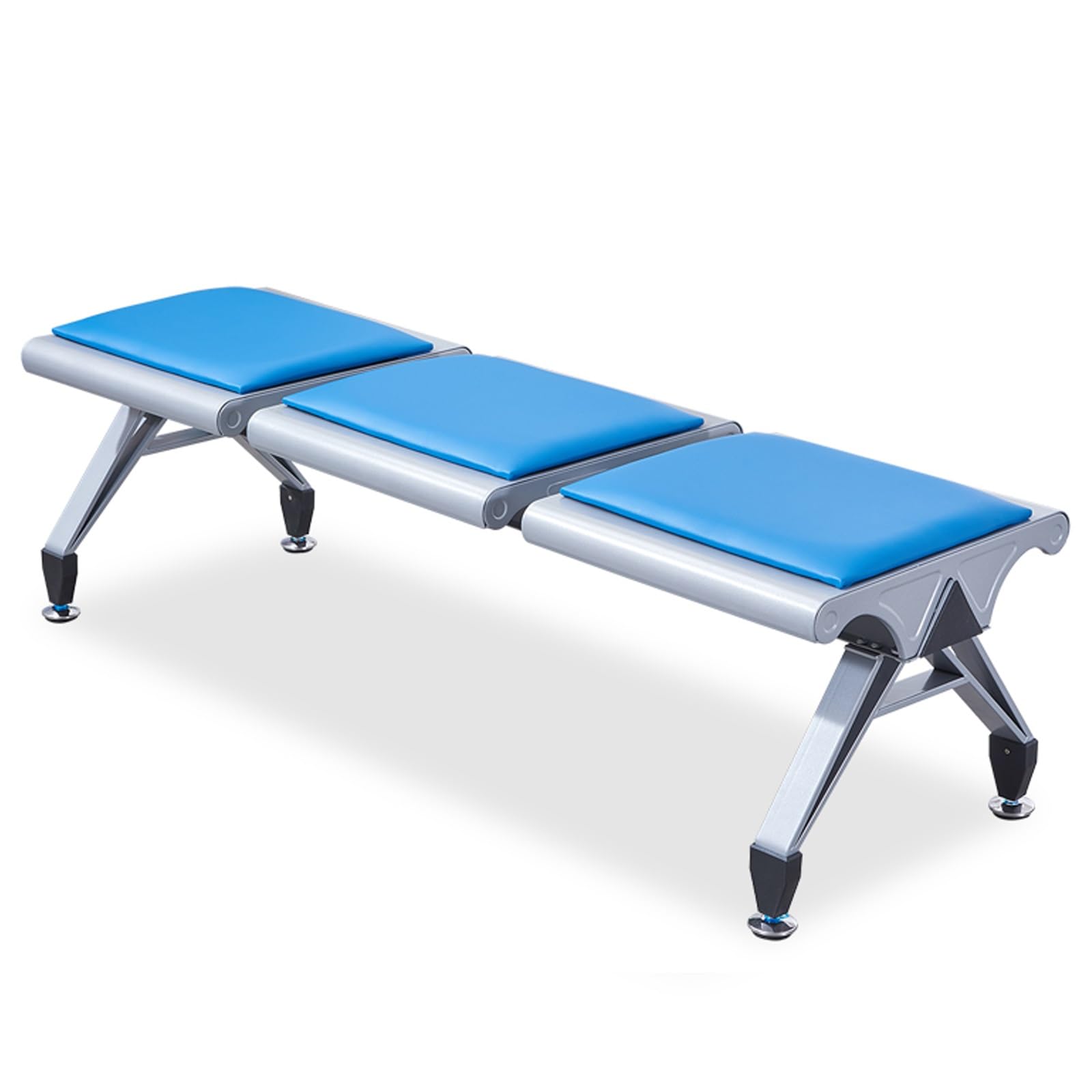 SnamicE Waiting Room Chairs,3-Seat Armless PU Office Reception Sofa, Backless Waiting Room Chairs for Airport, Bank, School - Stylish Red Guest Seating,Blue