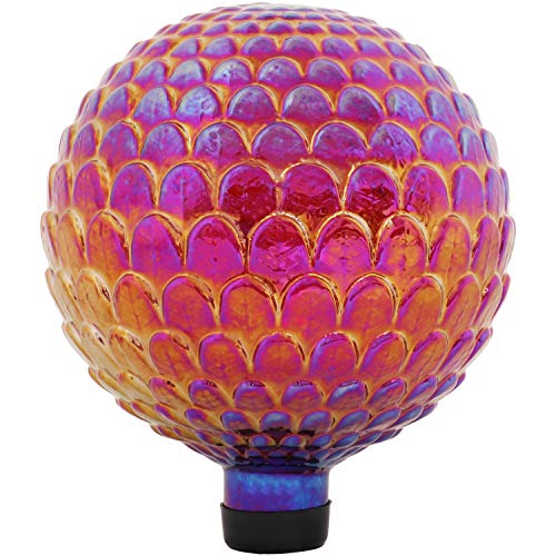 Sunnydaze Glass 10' Gazing Ball for Garden - Decorative Gazing Globe for Patio and Backyard - Red Scalloped Texture