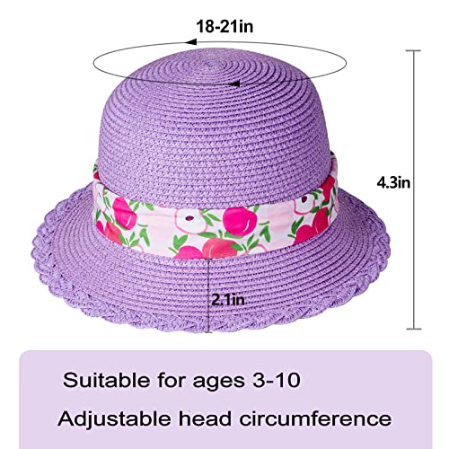 Girls Straw Sun Hat with Chin Strap and Two Cute Brooches Summer Beach UV Protection4