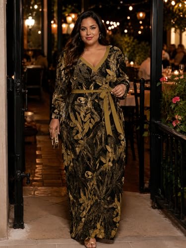 Image of PinkPatty Women's Long Sleeve Maxi Dress Plus Size Casual V Neck Wrap Dress with Pockets&Belt