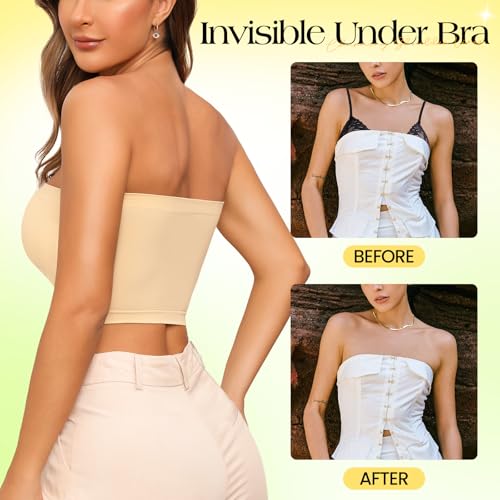 Image of Tube Tops Strapless Bras for Women Wireless Bandeau Bra Invisible Bralette Padded Seamless Bra