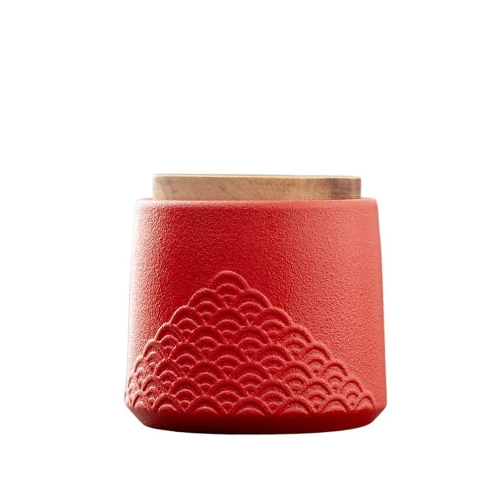 ZengL263NgS tea canister Ceramic Tea Canister With Wooden Lid Household Chinese Kitchen Sealed Storage Jar Kitchen Organisation(Red)