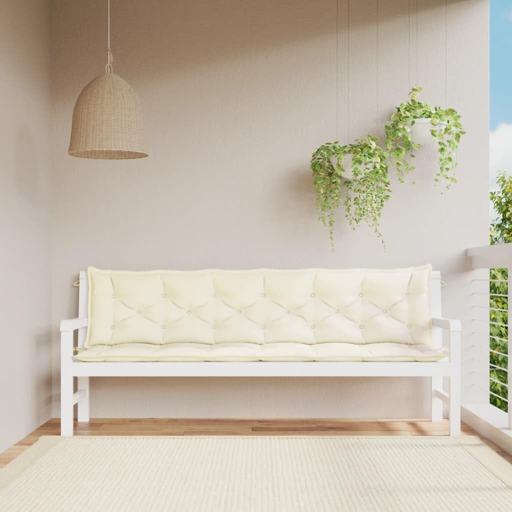 Coussin pour banc de jardin 200x50 cm blanc crème en tissu Oxford imperméable (lot de 2)