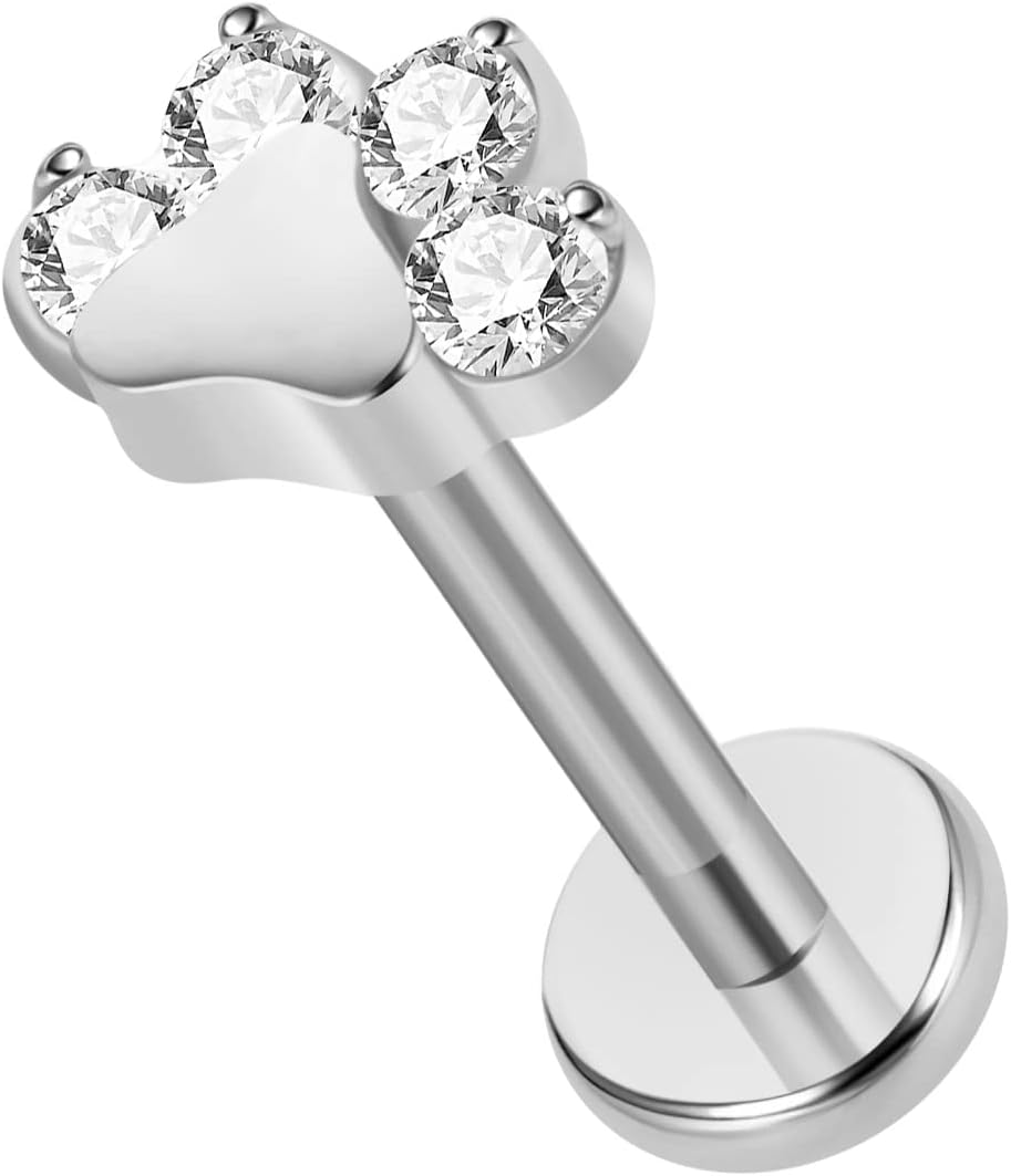 BelezaDosas 16G G23 Titanium Cartilage Earrings Stud Flat Back Dog Paw Cartilage Piercing Jewelry Internally Threaded Medusa Piercing Short Bar Long Bar