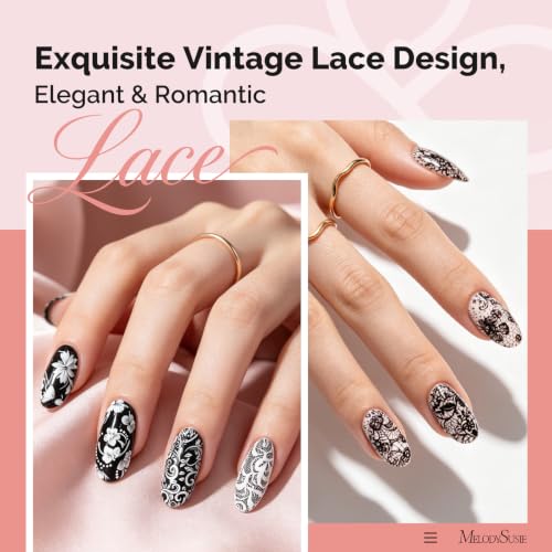 Image of MelodySusie Lace Nail Foil 10 Rolls | 5 Black /White Nail Transfer Foil Holographic Lace Nail Art Stickers Decals for DIY Acrylic Nails Manicure Decoration