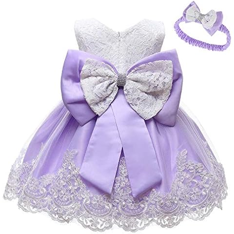 IZKIZF Baby Girls Christening Wedding Birthday Pageant Lace Dress Bowknot Flower Dresses Baptism Tutu Gown Lavender 18-24M Cover