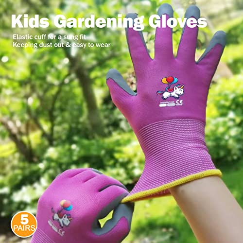 Kdk 5 Pairs Kids Gardening Gloves Yard Work Gloves Children Soft Safety Rubber Coated Gloves For Toddlers Youth Girls Boys Children (6-8Yr M) #TOP5