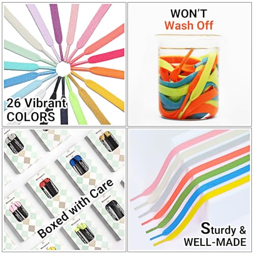 Image of Stepace [2 Pairs Flat Shoe Laces for Sneakers 30 inch-72 inch Length 26 Color Shoelaces