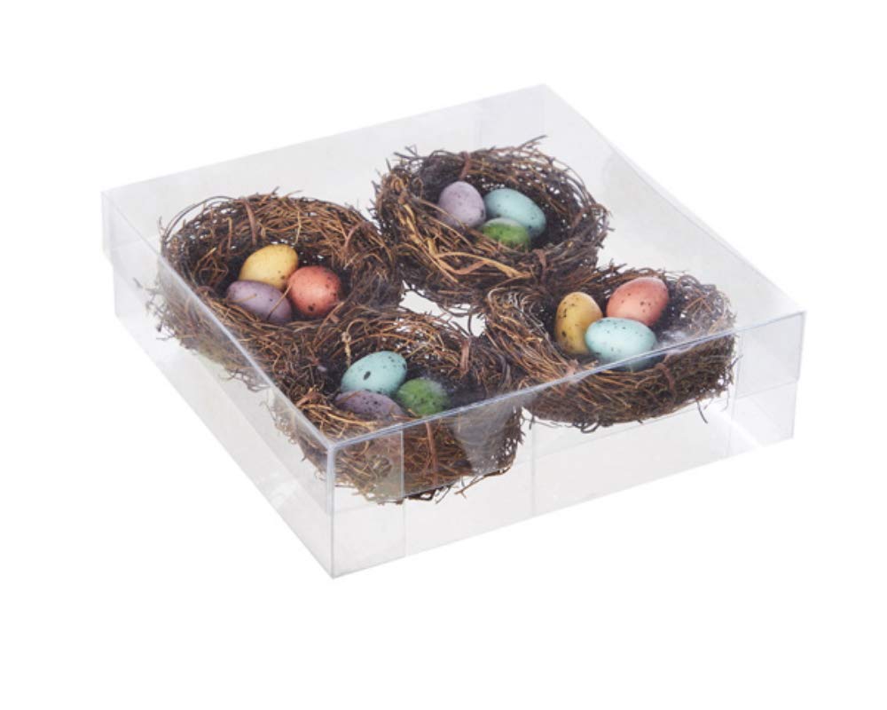 The Bridge Collection Small Faux Bird's Nests with Colorful Eggs, Set of 4
