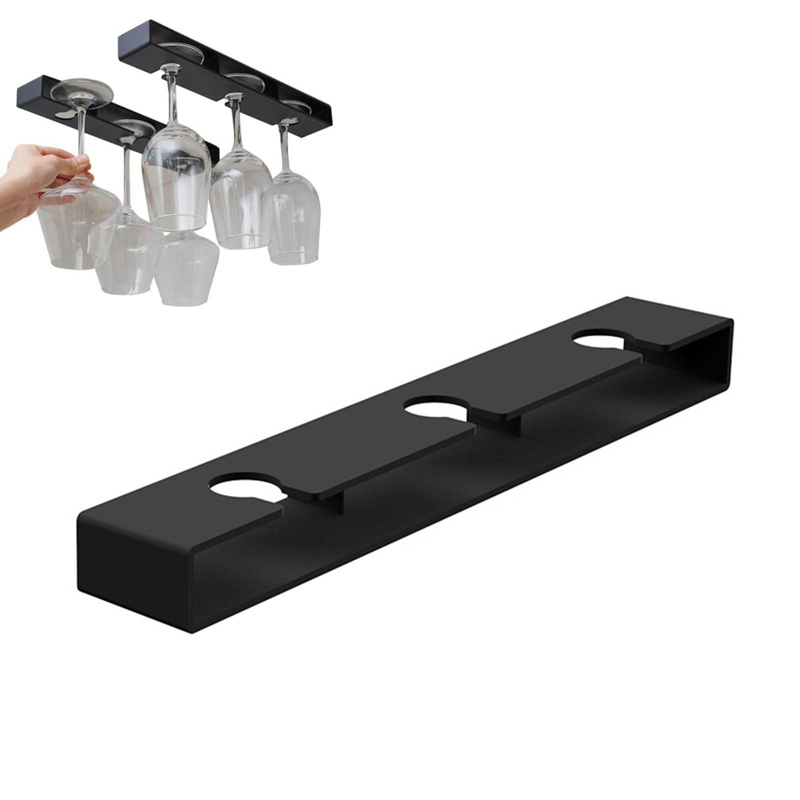 AOMiGT Soporte para copas de vino colgante, Soporte para copas de vino debajo del armario, Estante Colgador Copas Sin Taladrar, Autoadhesivo colgador tazas, para cocina, bar, restaurante, 1pcs